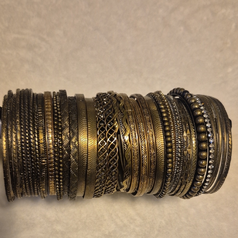 Mixed Metal Stackable Bangle Bracelet Set - Gold … - image 1